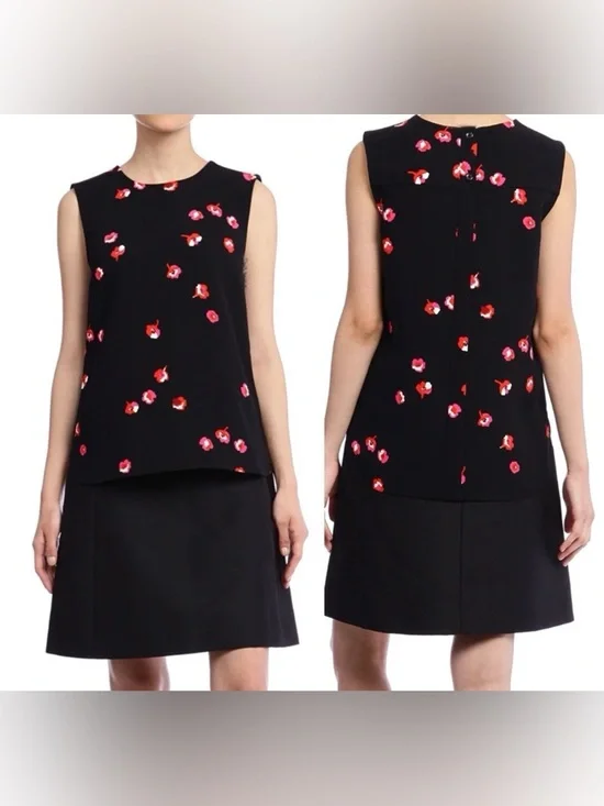 Kate Spade- black cherry blossom sleeveless shell/blouse (12) - Picture 7 of 8